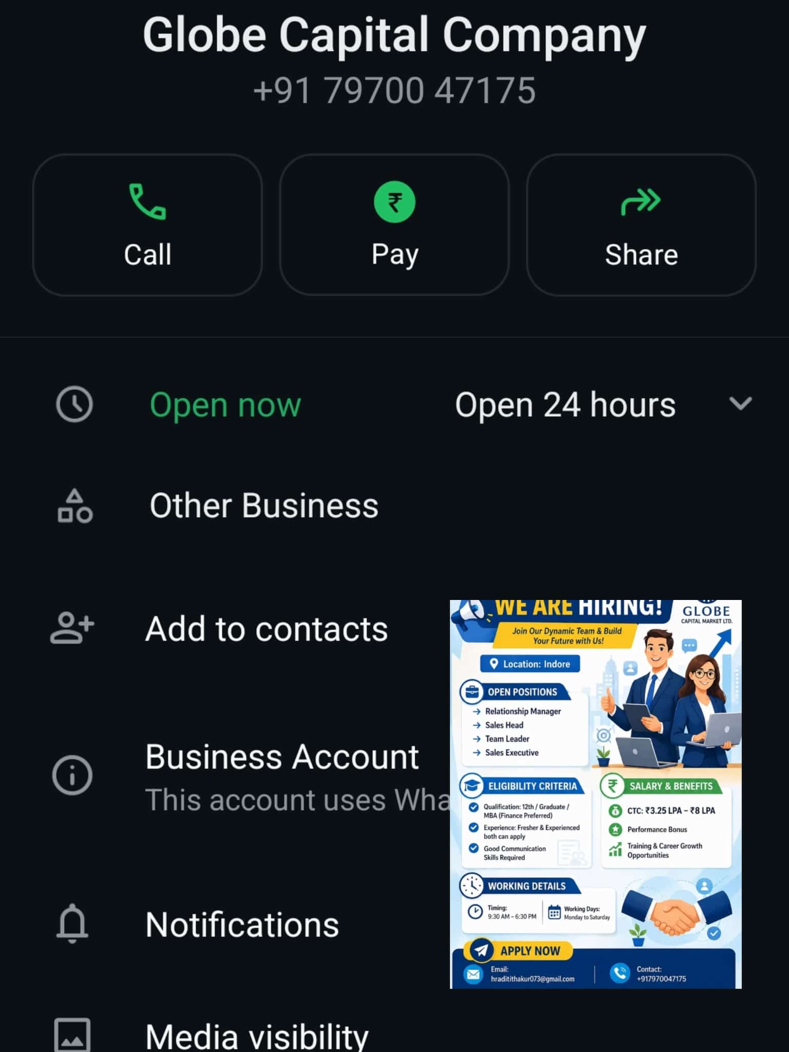 Beware of this fraudulent individual falsely claiming to be HR representatives from Globe Capital Market Limited.